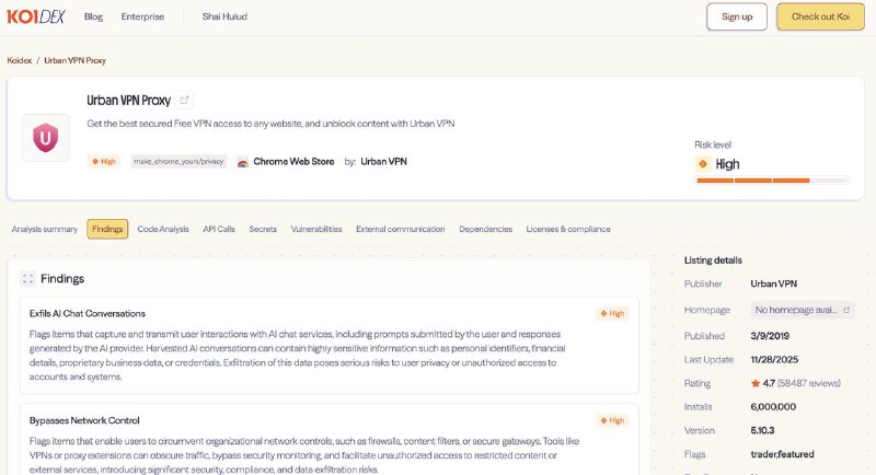▎Urban VPN 监控并上传用户AI对话资料，软件高达800万用户使用Urban VPN是以“隐私”“安全”为卖点的浏览器扩展，并获得 Google 官方“精选”标识，目前有800万用户使用